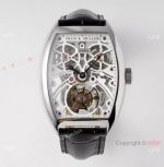 1:1 Super Clone Franck Muller Thunderbolt Tourbillon 72 Hour Power Reserve Watch Stainless Steel Black Leather Strap